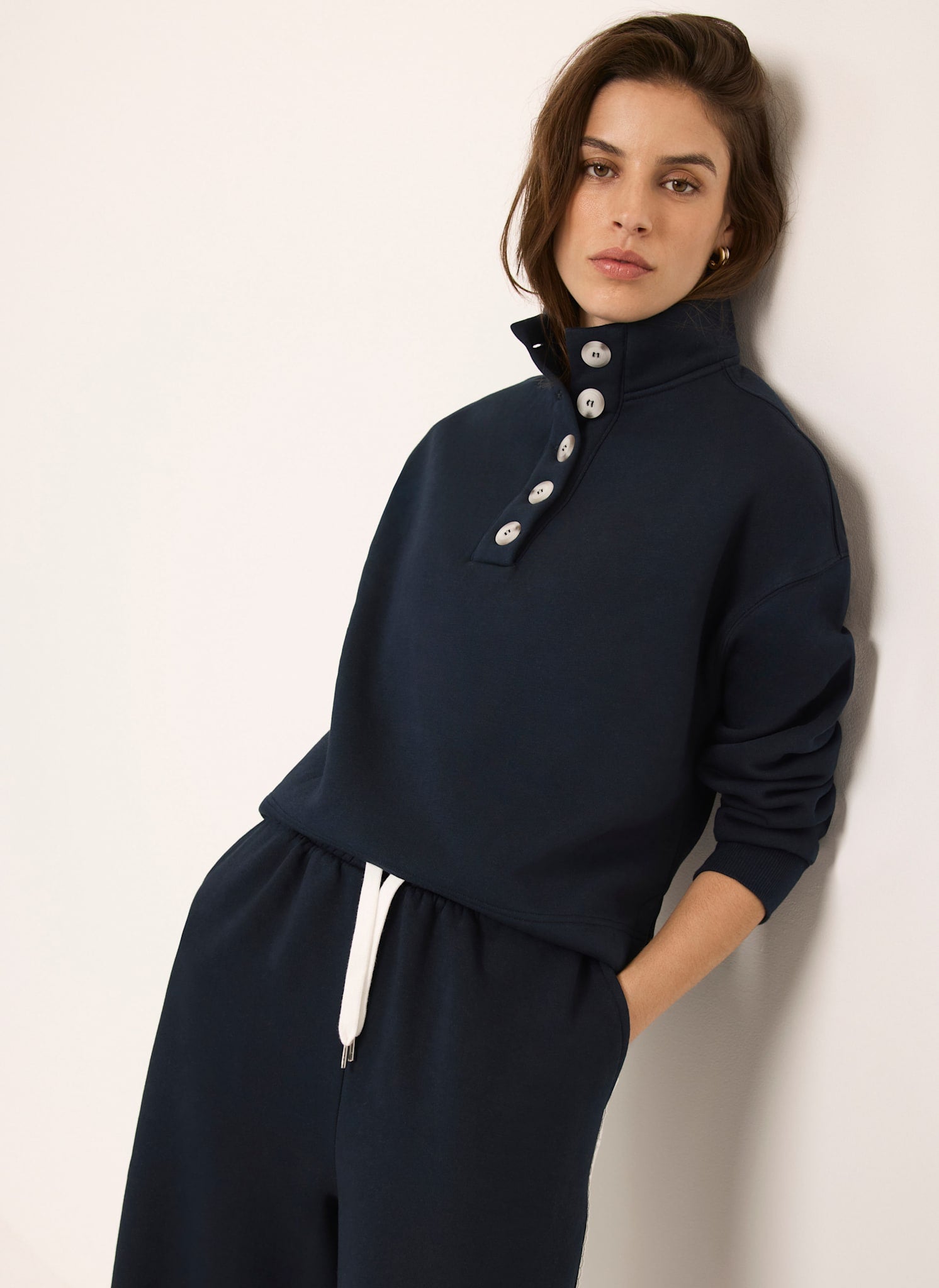 Navy Button Detail Sweatshirt