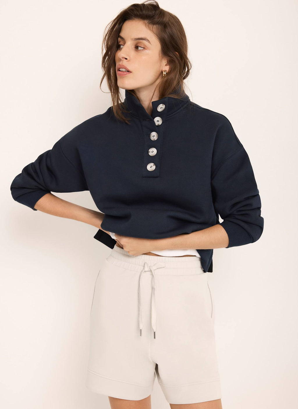 Navy Button Detail Sweatshirt