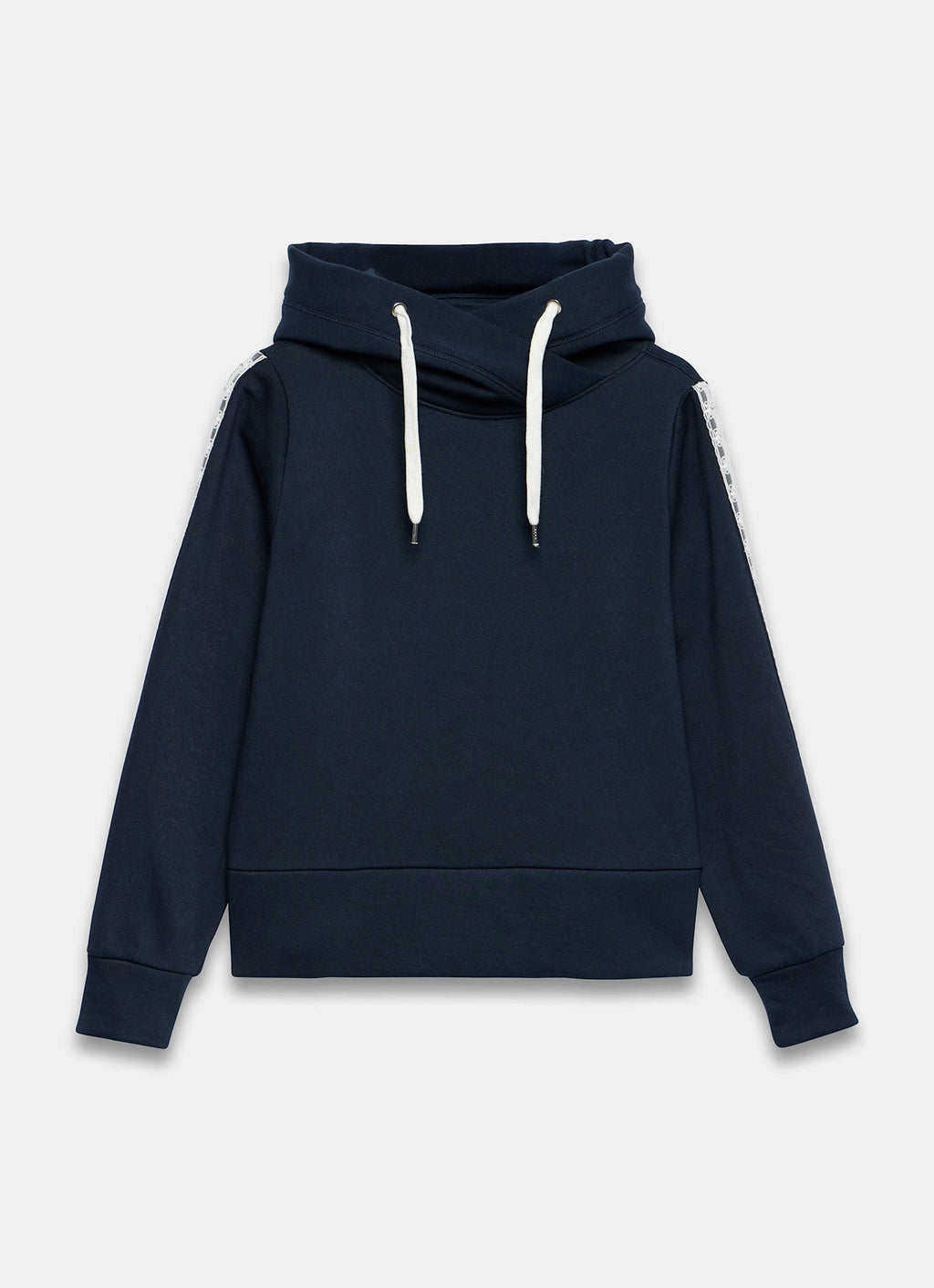 Navy Crochet Trim Hoodie