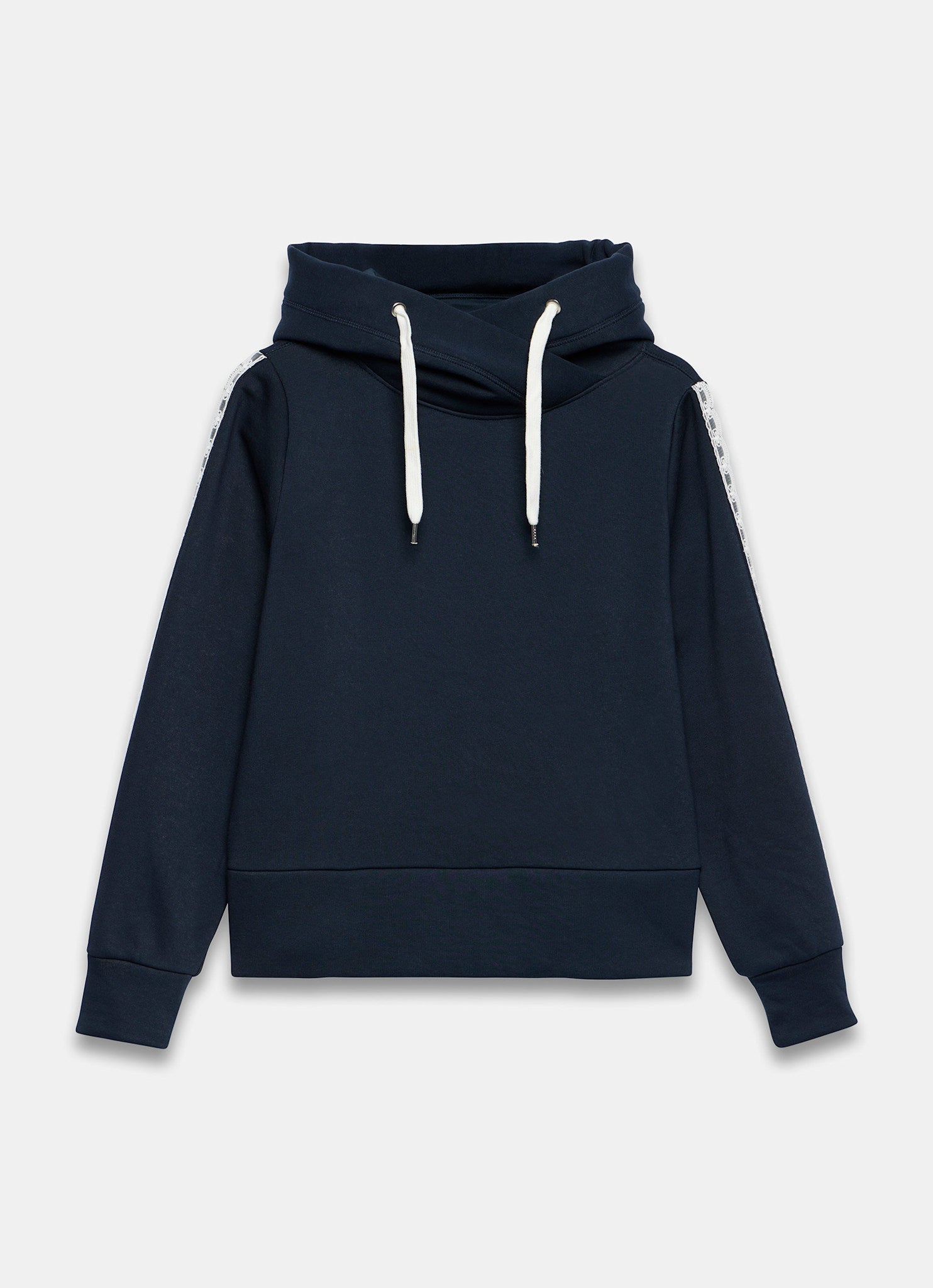 Navy Crochet Trim Hoodie
