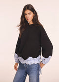 Navy Embroidered Hem Sweatshirt