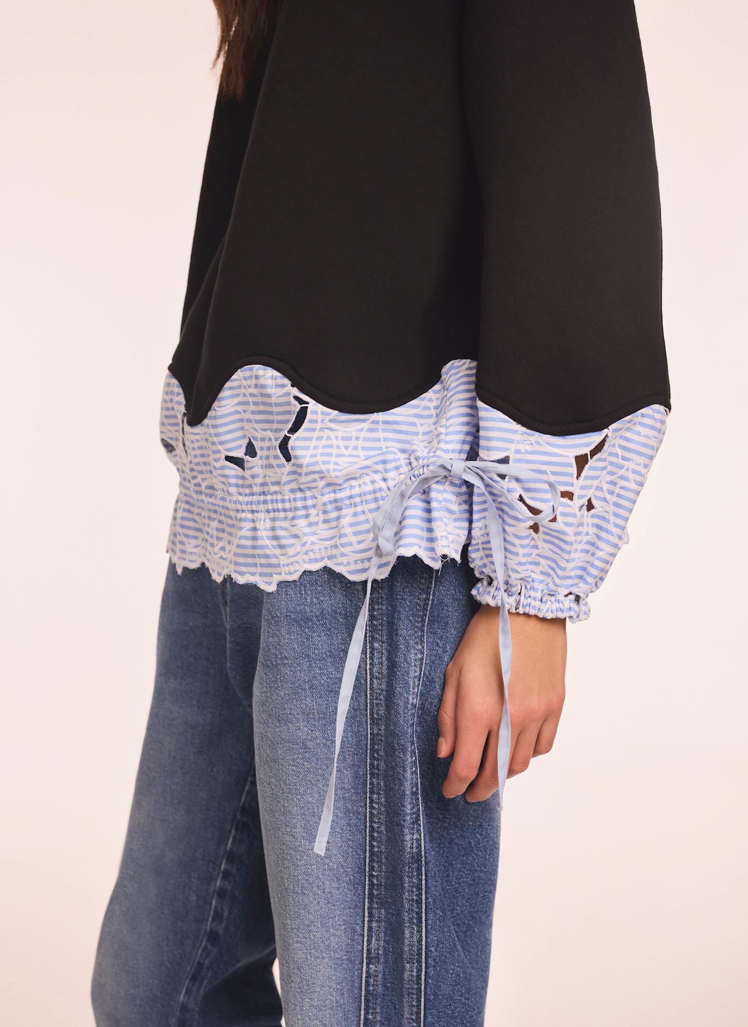 Navy Embroidered Hem Sweatshirt
