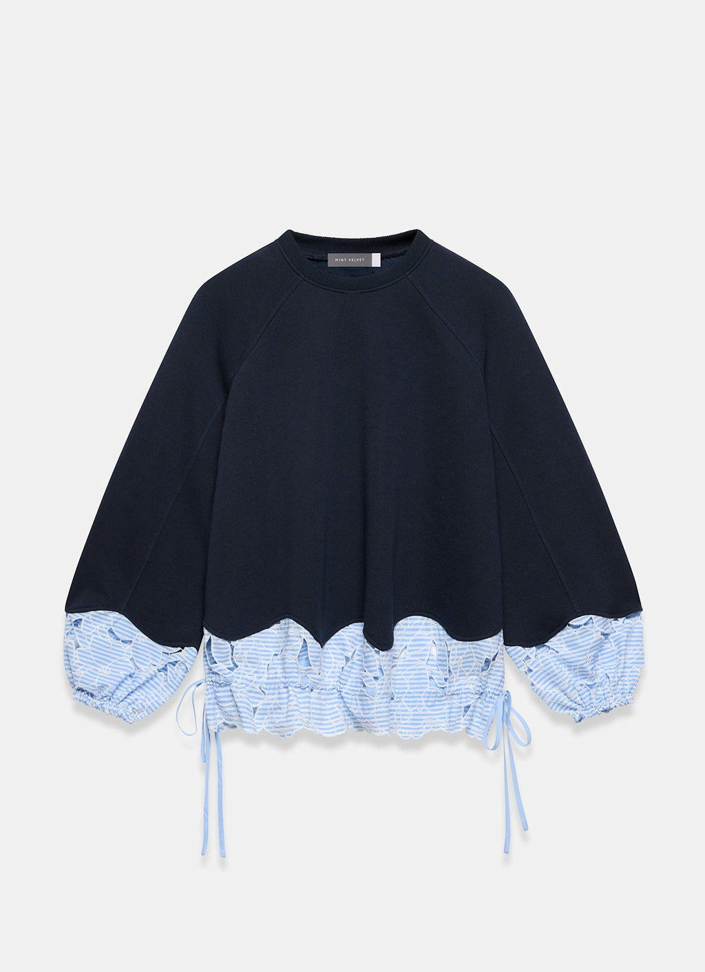 Navy Embroidered Hem Sweatshirt