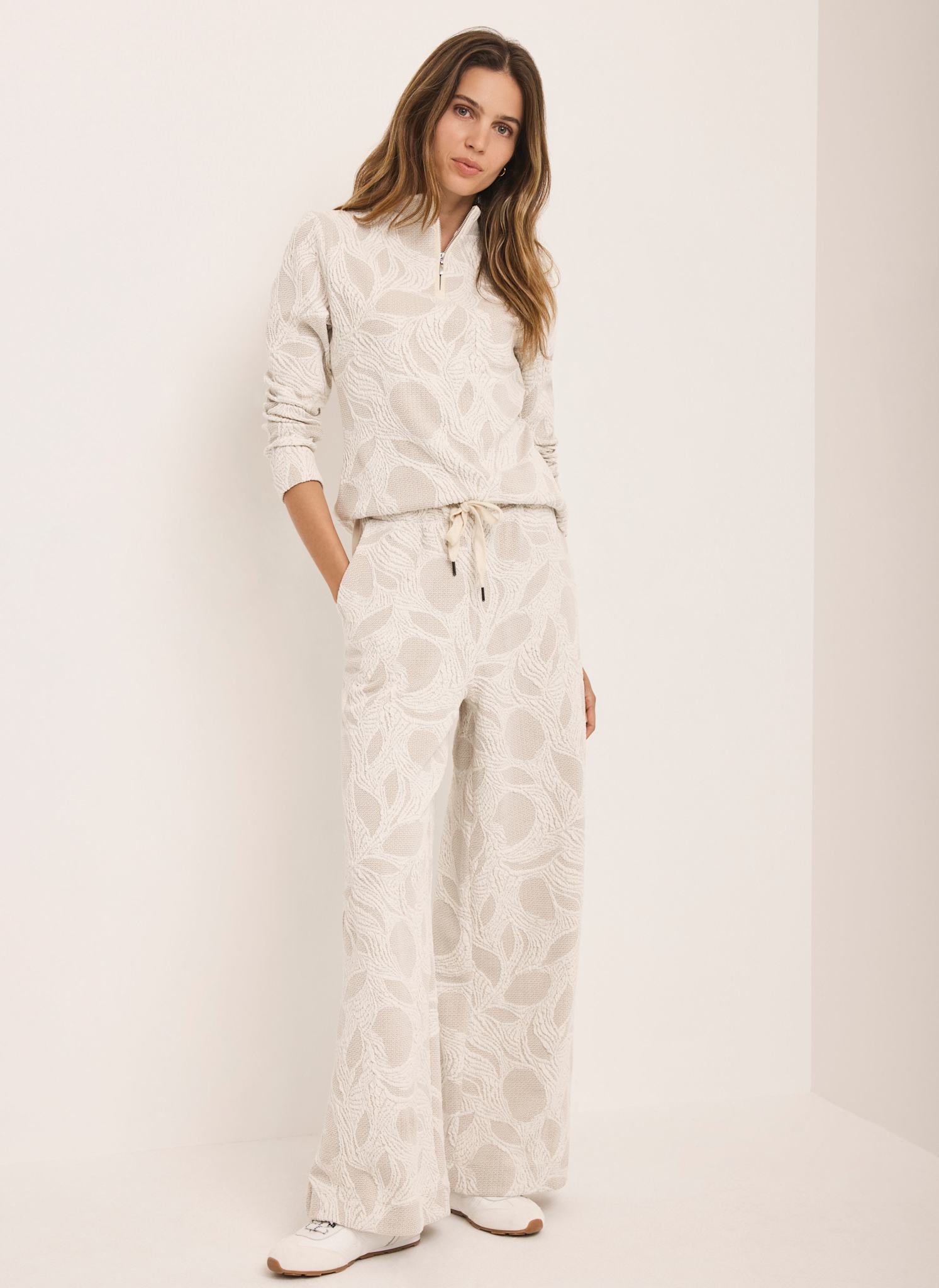 Neutral Jacquard Long Sleeve Top