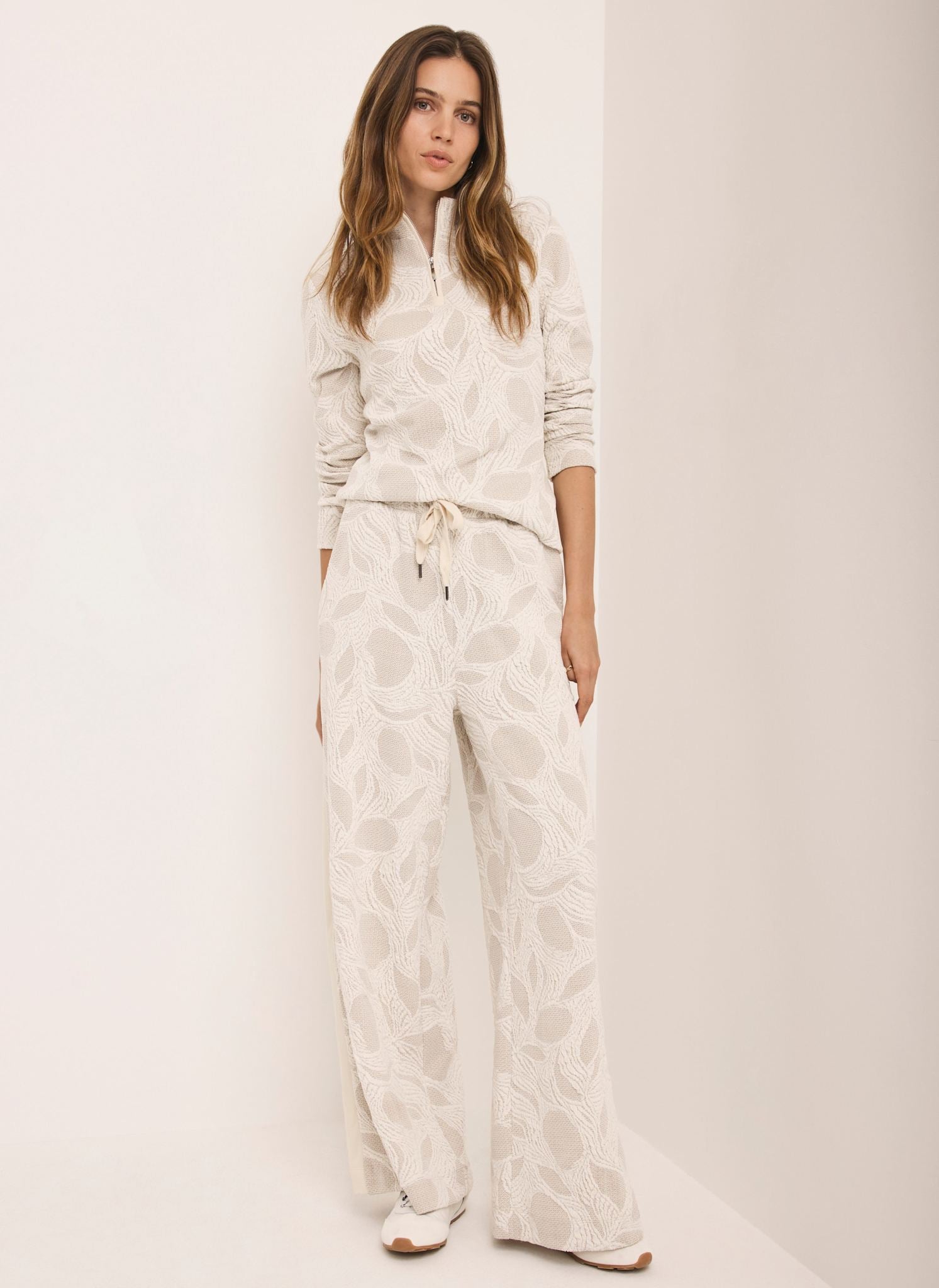 Neutral Jacquard Long Sleeve Top