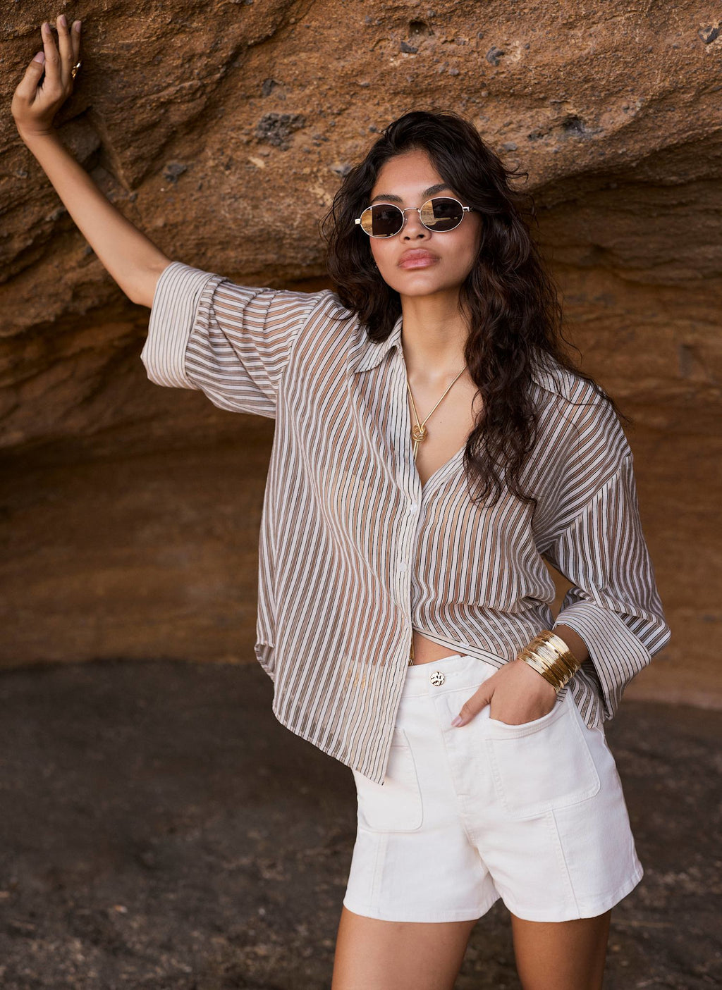 Neutral Striped Sheer Shirt