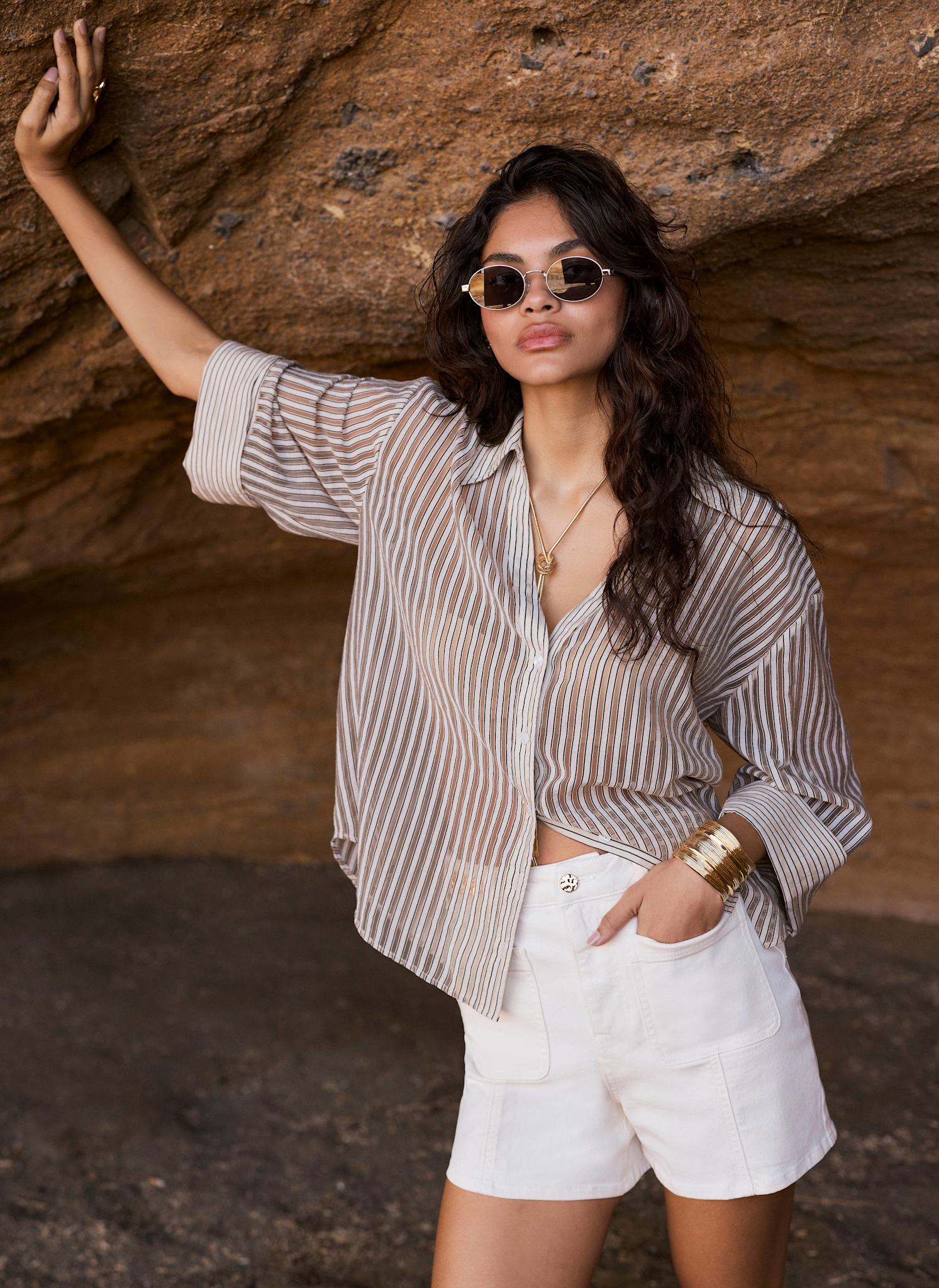 Neutral Striped Sheer Shirt