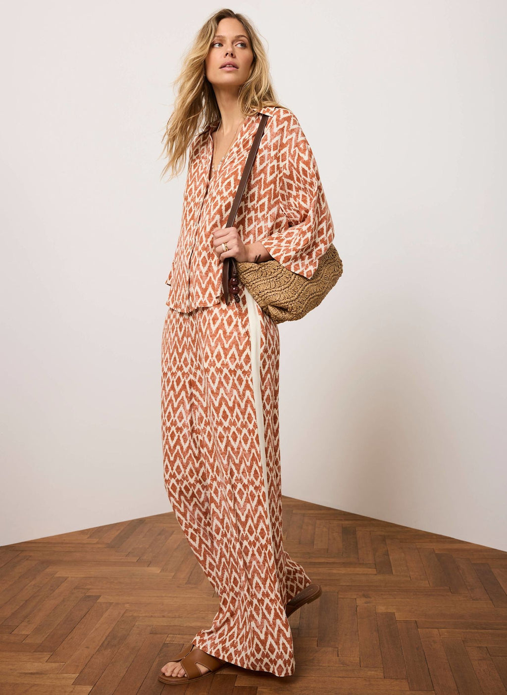 Orange Geo Print Resort Shirt