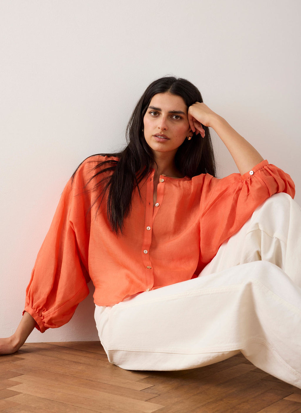Orange Ramie Batwing Blouse