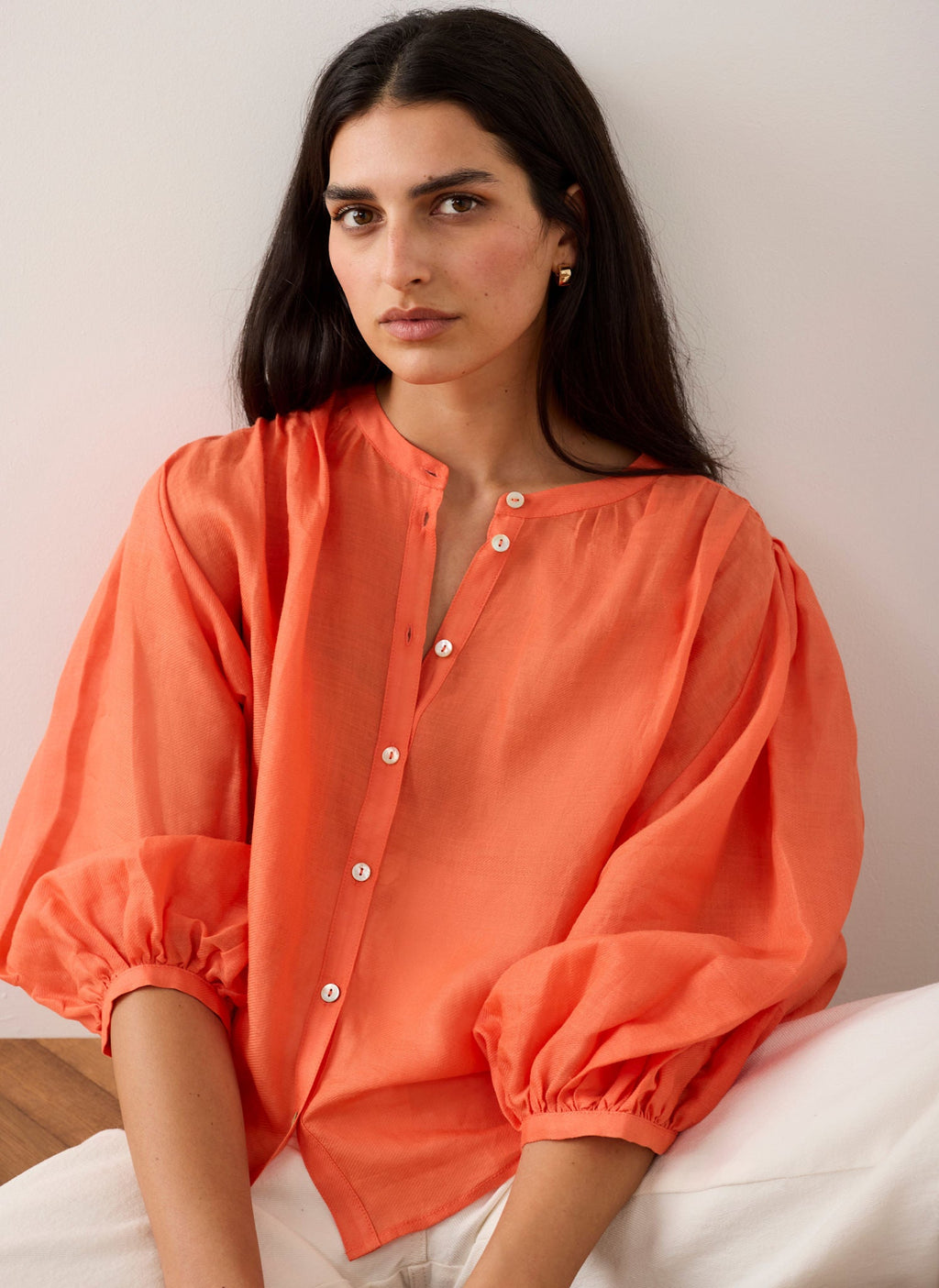 Orange Ramie Batwing Blouse