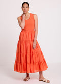 Orange Crochet Trim Tiered Midi Dress