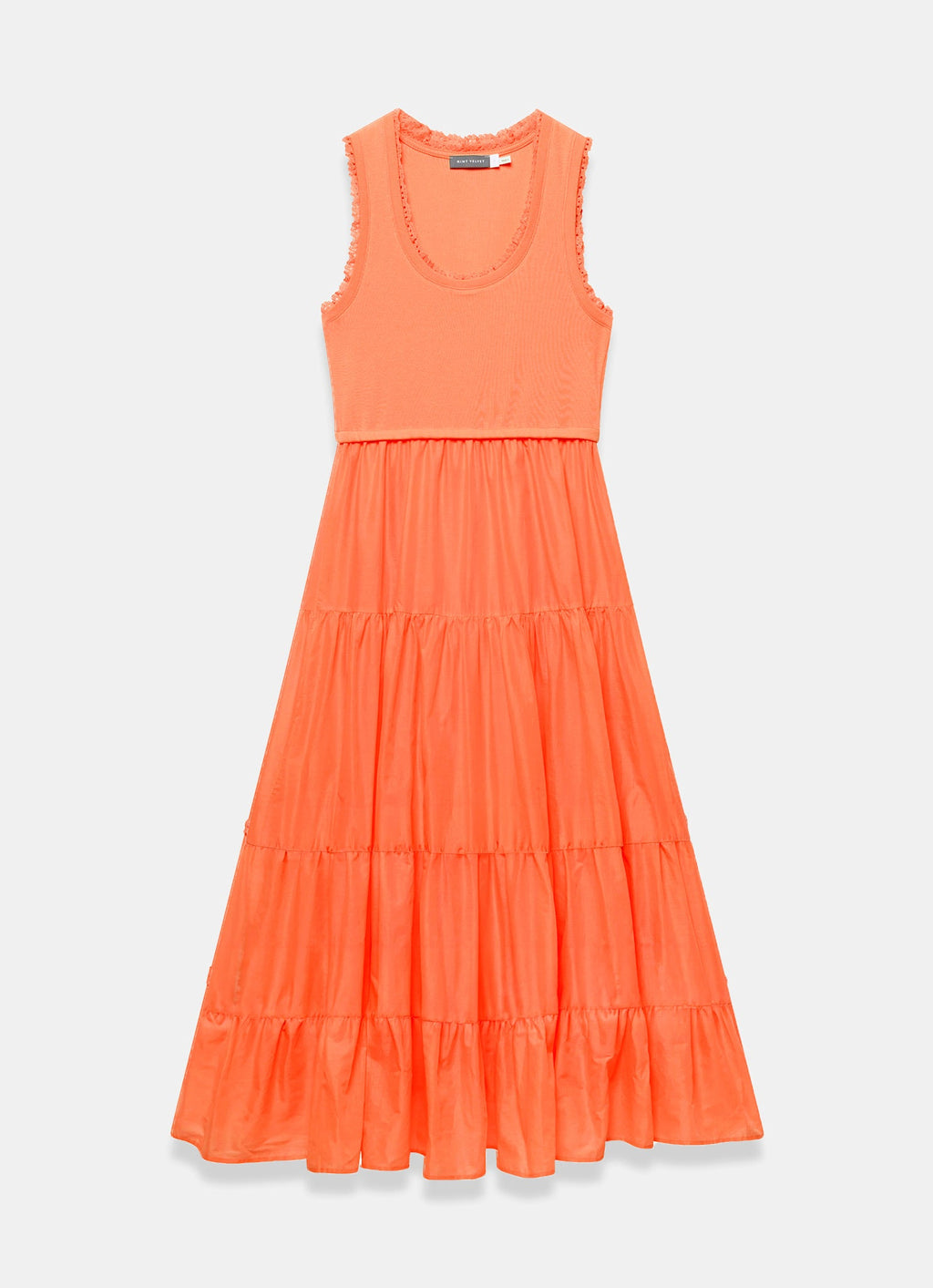 Orange Crochet Trim Tiered Midi Dress