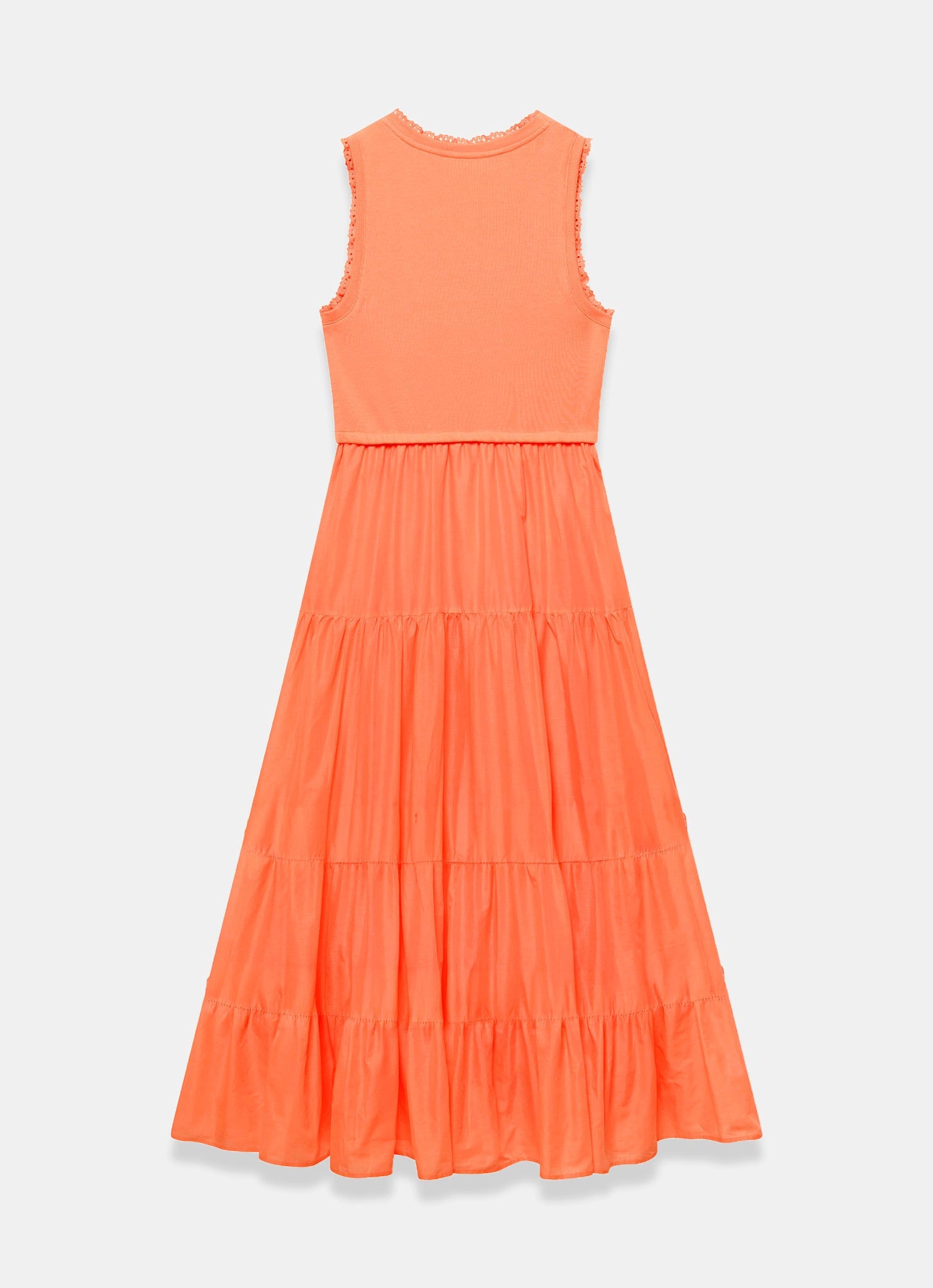 Orange Crochet Trim Tiered Midi Dress