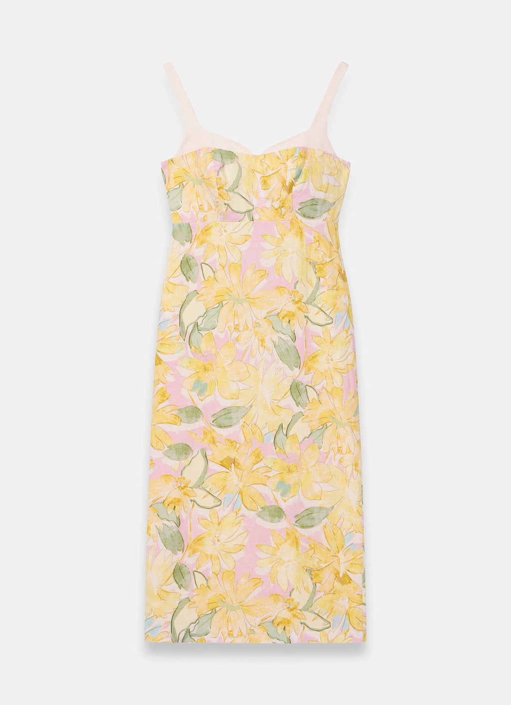 Yellow Linen Floral Midi Dress