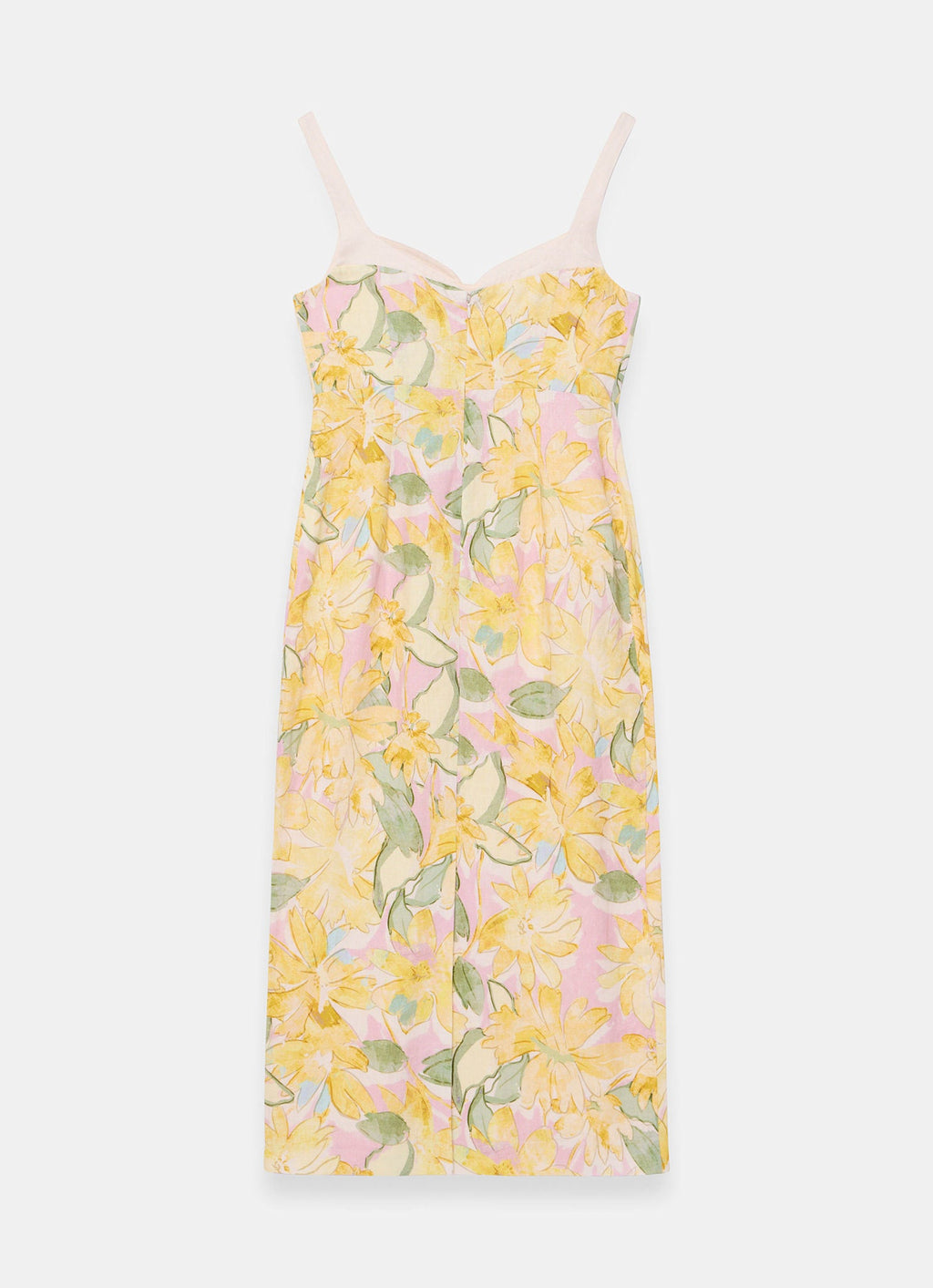 Yellow Linen Floral Midi Dress