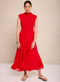 Red Sleeveless Knit Midi Dress