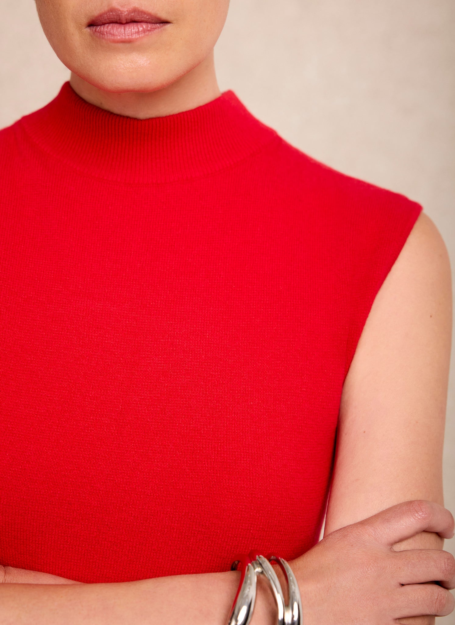 Red Sleeveless Knit Midi Dress
