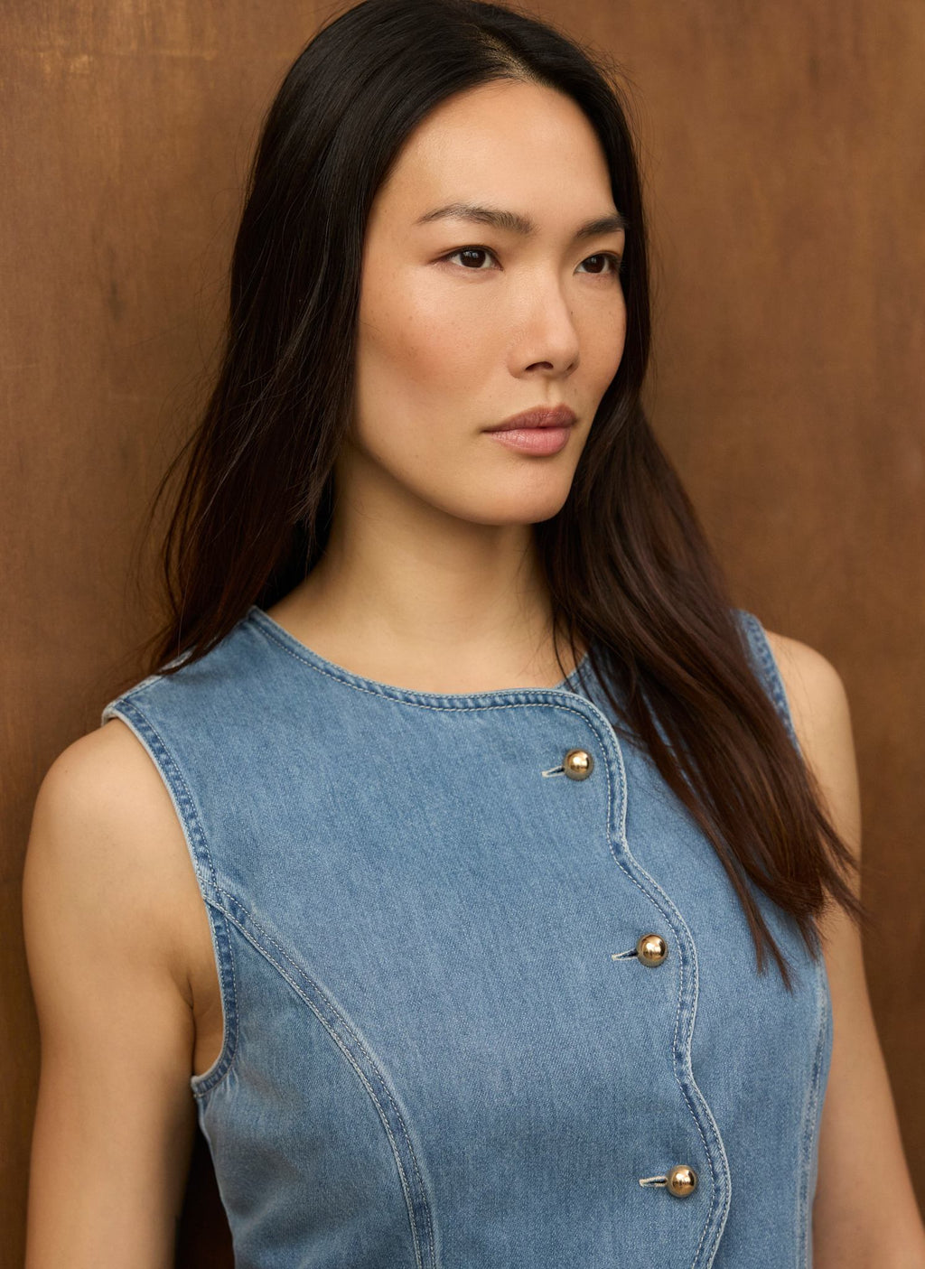 Mid Indigo Denim Scallop Mini Shift Dress