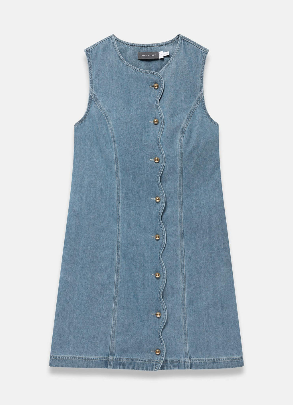 Mid Indigo Denim Scallop Mini Shift Dress