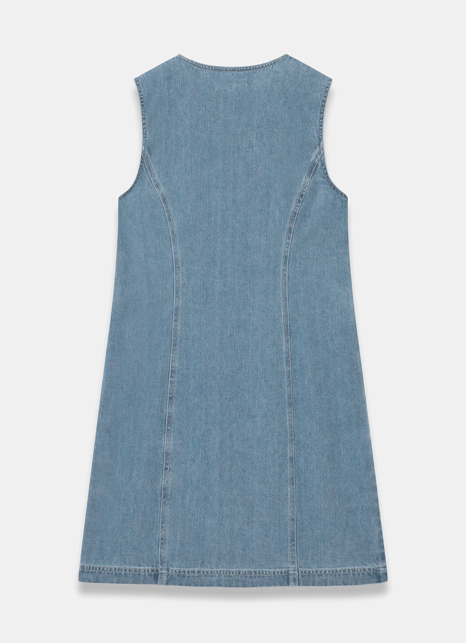 Mid Indigo Denim Scallop Mini Shift Dress