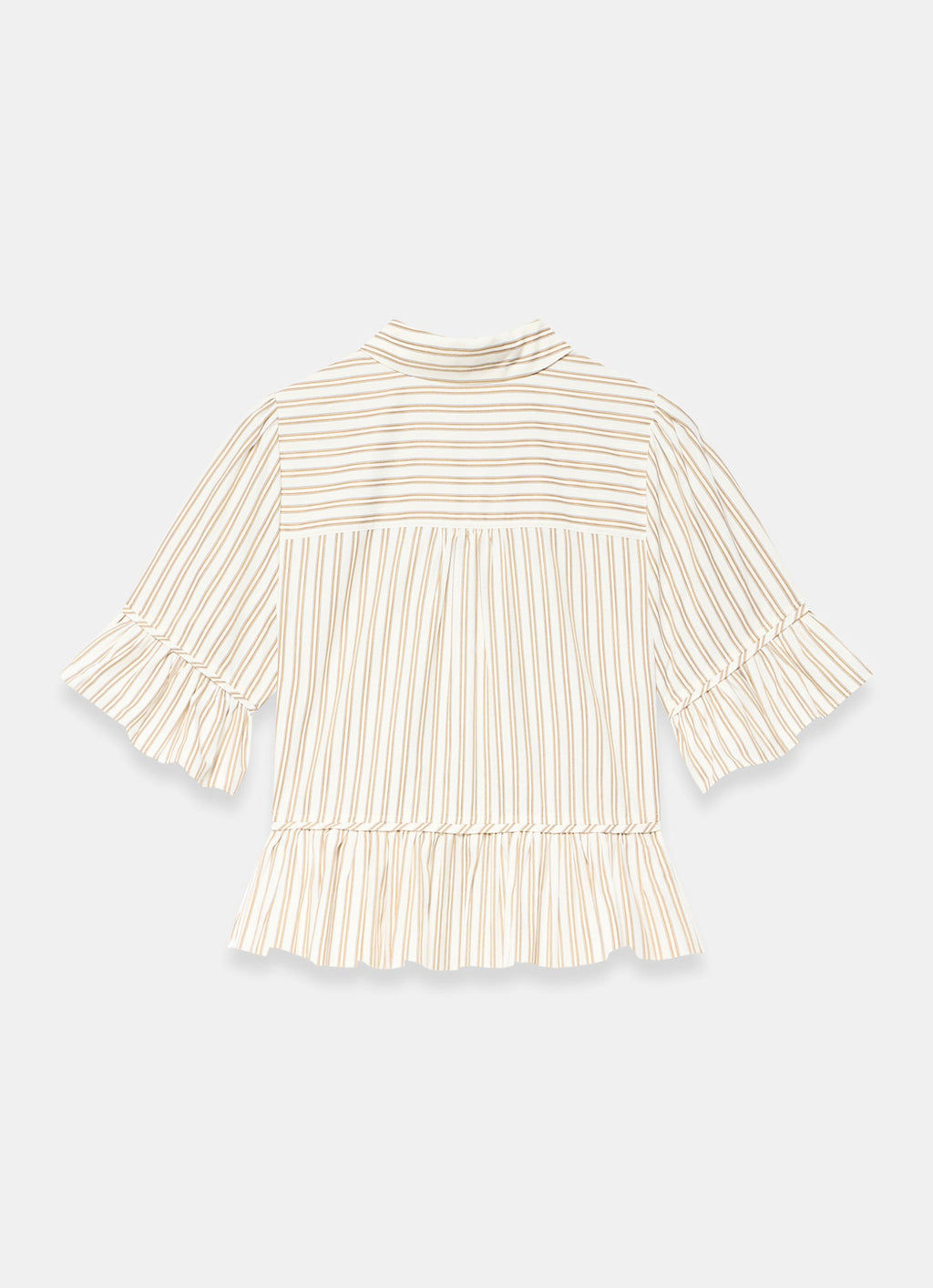 Neutral Striped Ruffle Trim Shirt
