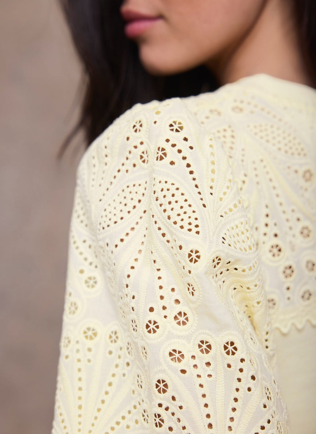 Yellow Cotton Blend Broderie Sweatshirt