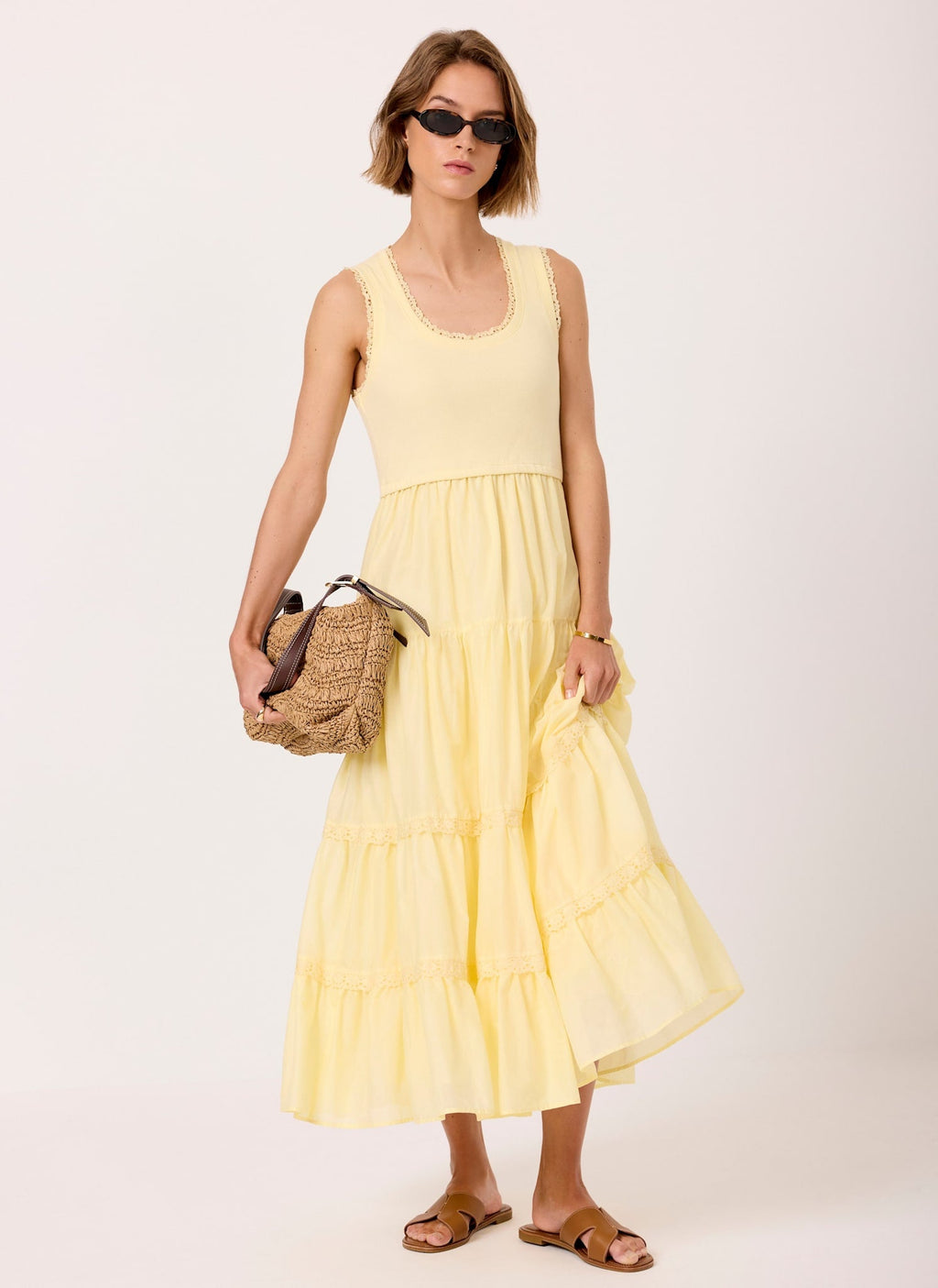 Yellow Crochet Detail Midi Dress
