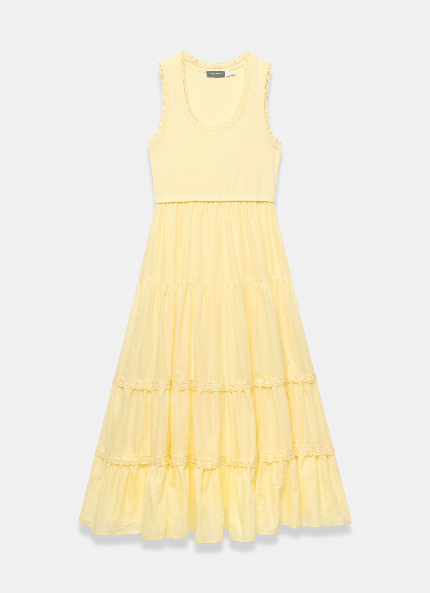 Yellow Crochet Detail Midi Dress