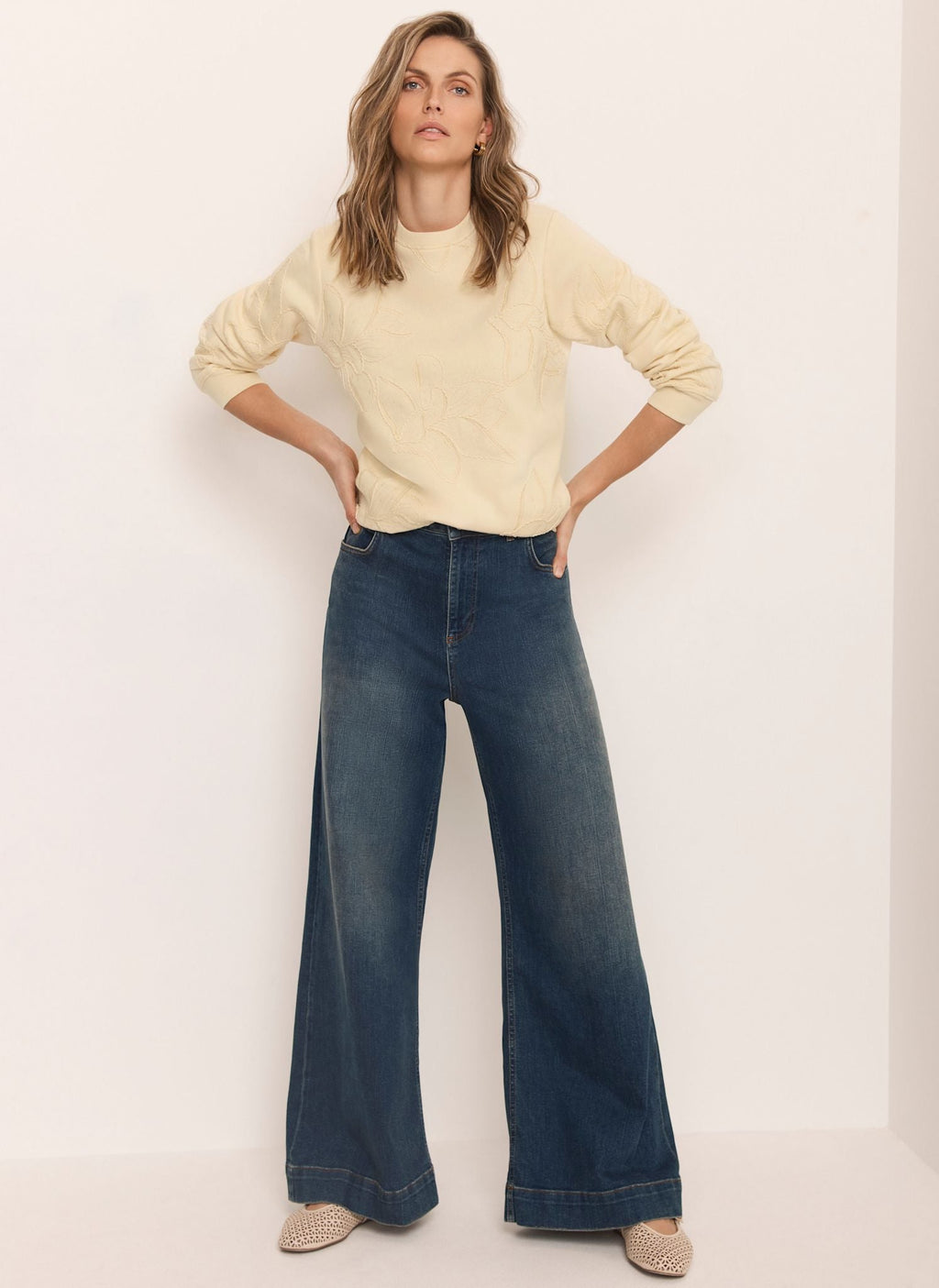 Butter Yellow Embroidered Sweatshirt