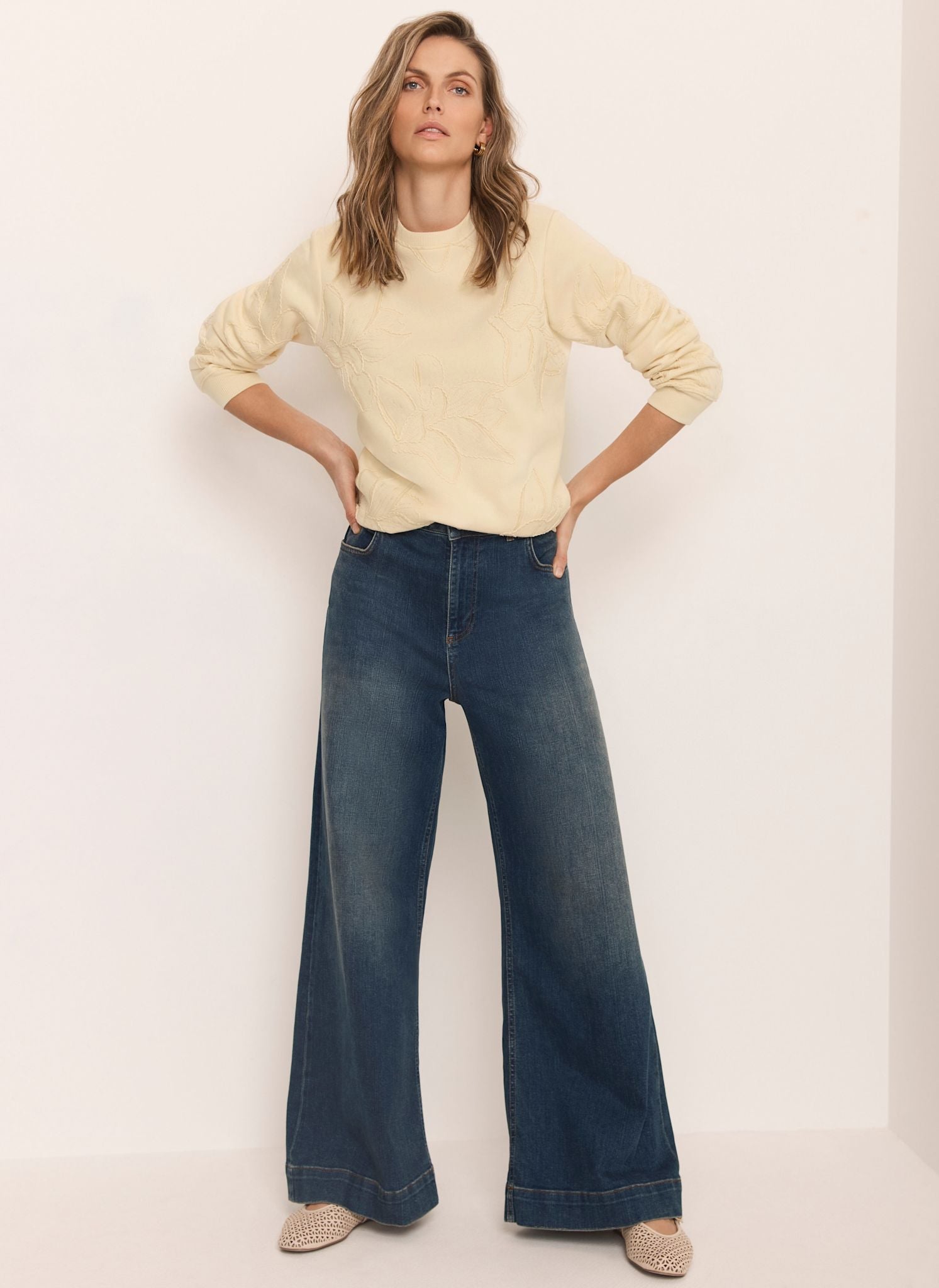 Butter Yellow Embroidered Sweatshirt