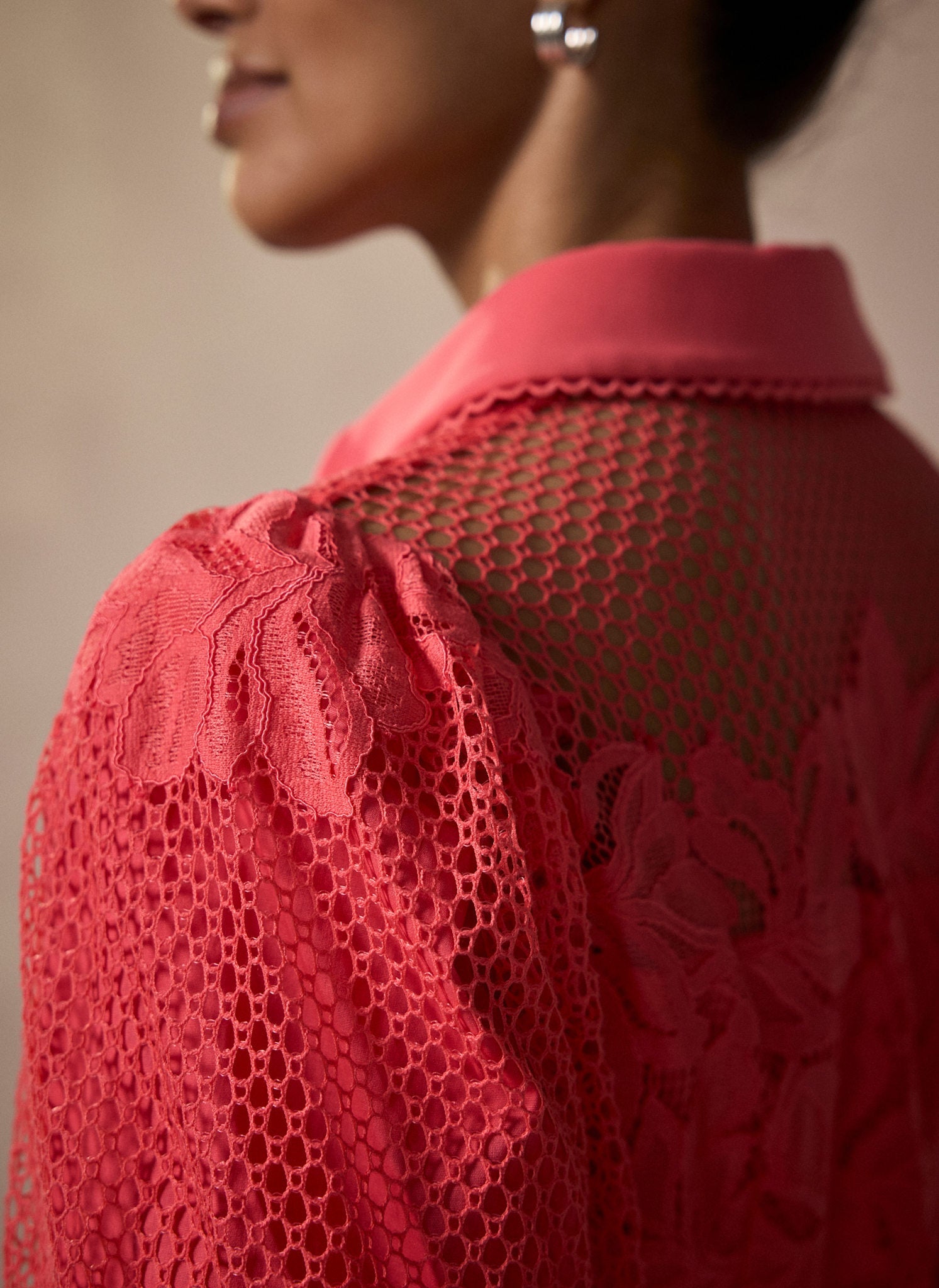 Deep Pink Lace Midi Shirt Dress