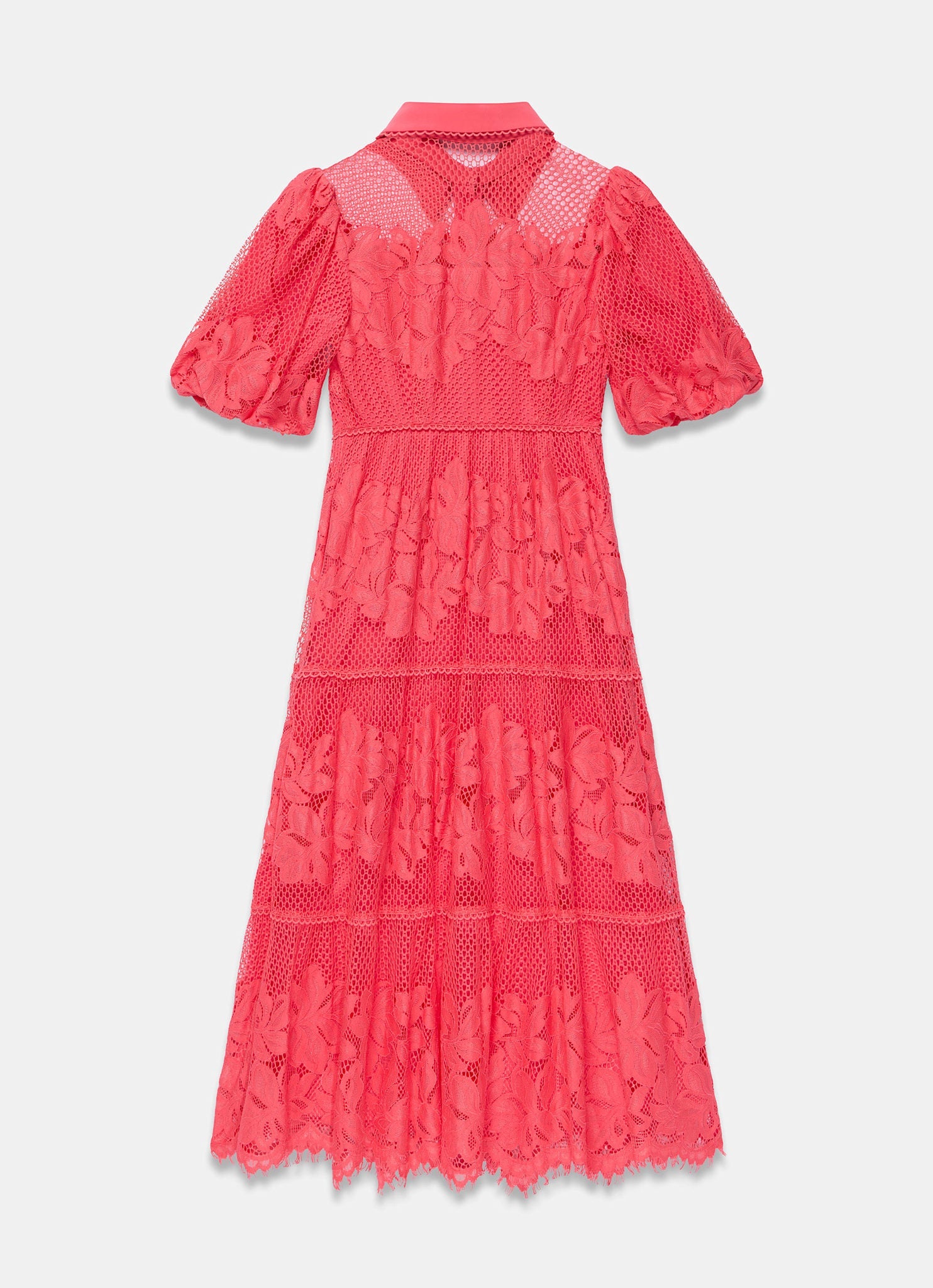 Deep Pink Lace Midi Shirt Dress